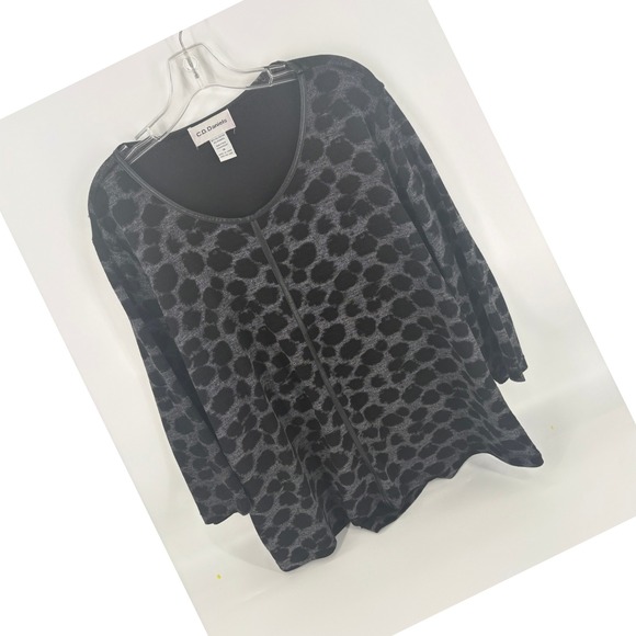 C.D. Daniels Women's 1X Black Gray Polka Dot 3/4 Sleeve Round Neck Blouse Top - Picture 1 of 6